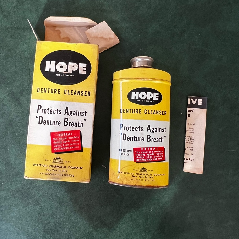 Vintage Antique Hope Dental Cleanser Box, Tin and Directions